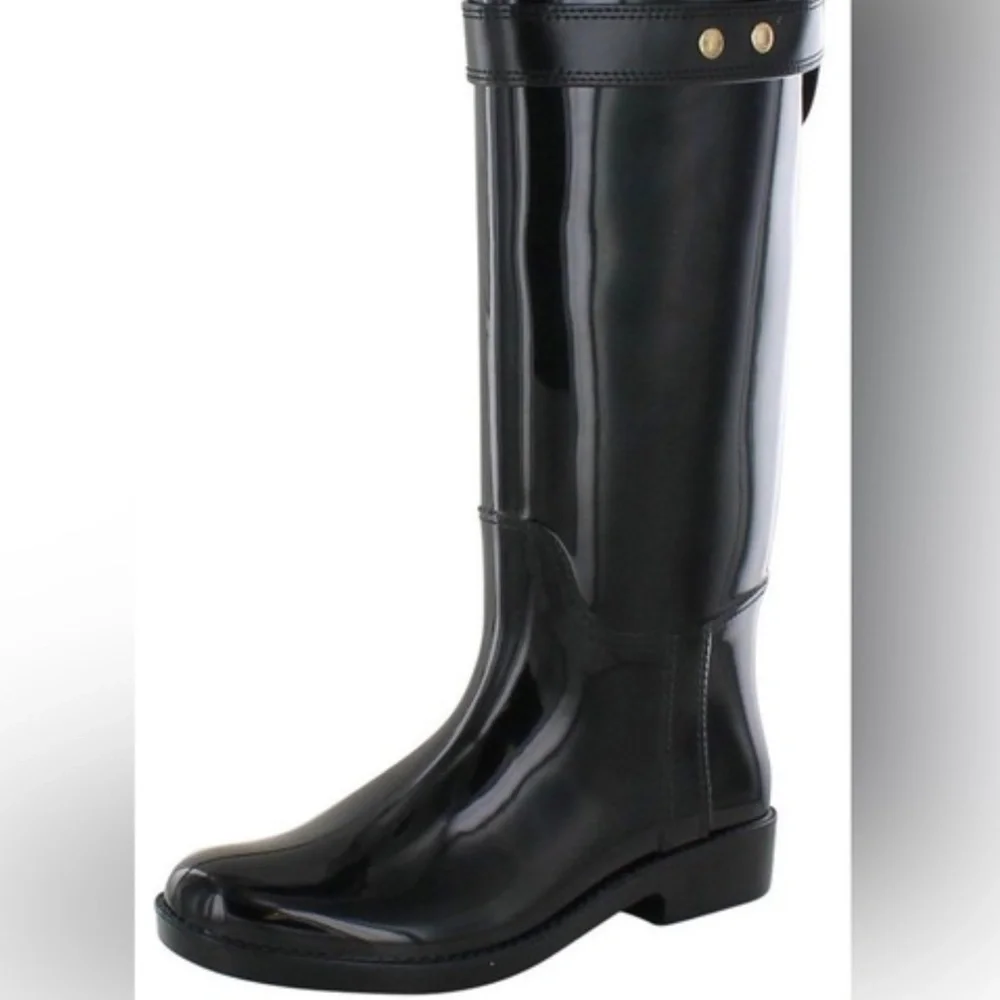 COACH New York Women s 7 M Black Rubber Knee High Pull-On Rain Boots